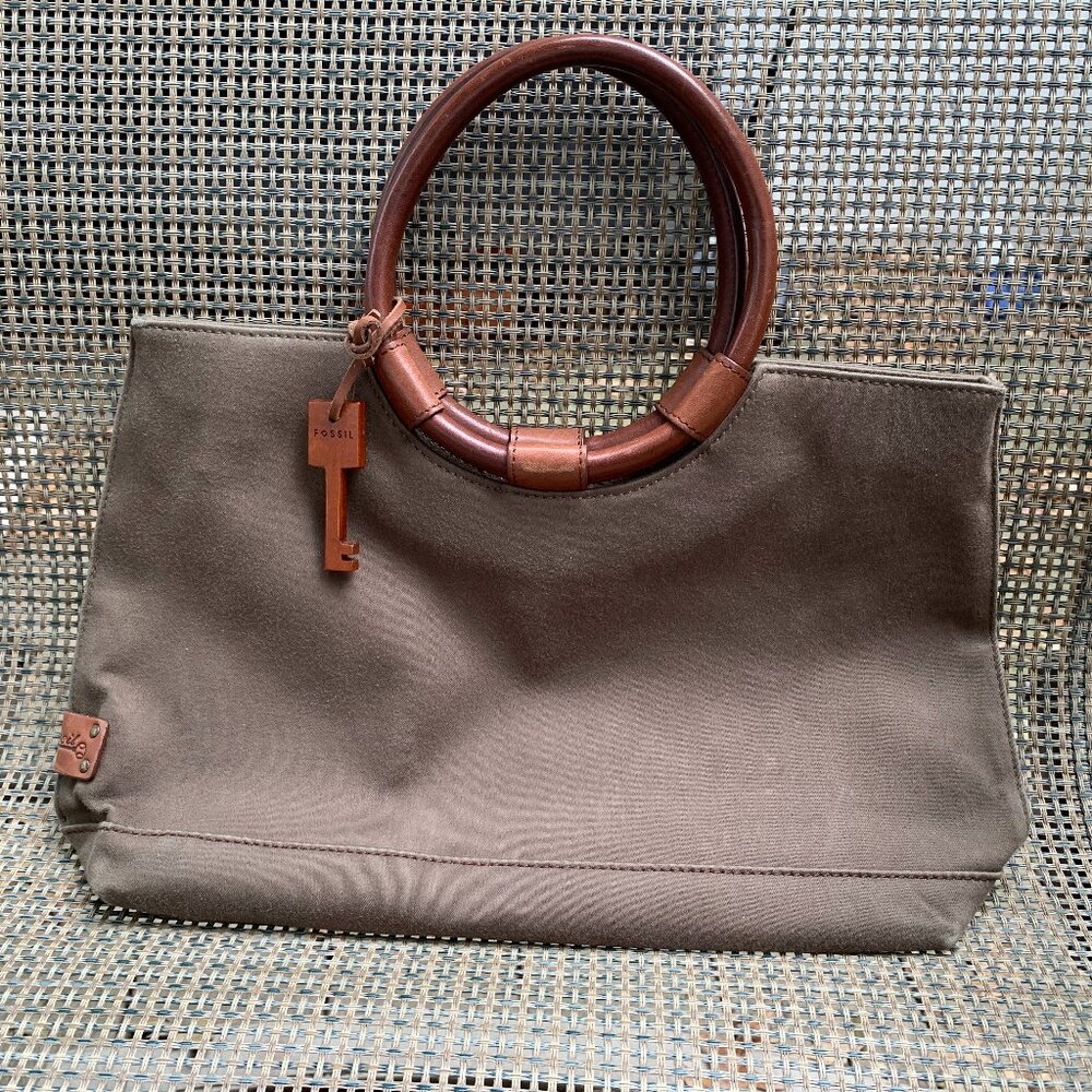 Green Fossil Bag with Leather Handles